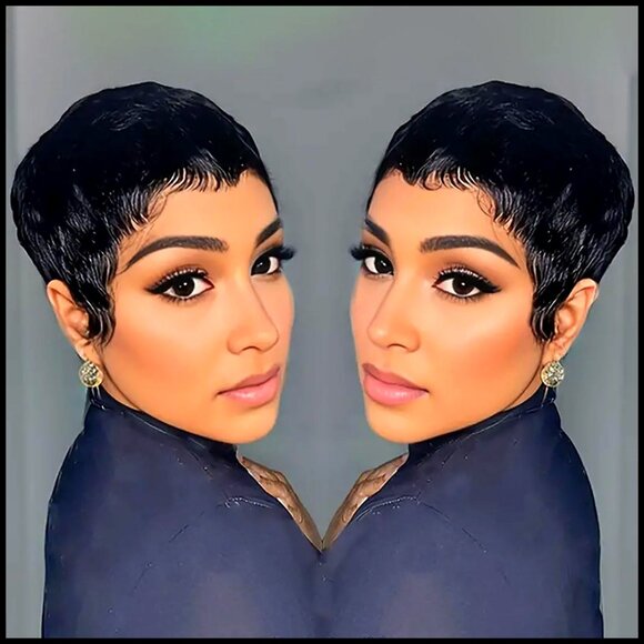 Human Hair Pixie Cut Wig Glueless Wear and Go Layered with Bangs main image 6